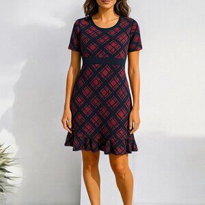 Women's Nina Leonard RED & BLACK Dress, Flouncy hemline, SIZE MEDIUM